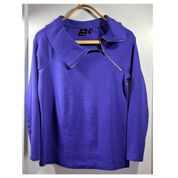 Rafaella Zipper Collar Sweater. Medium Long Sleeve in Royal Blue. Cotton Spandex - Picture 1 of 8